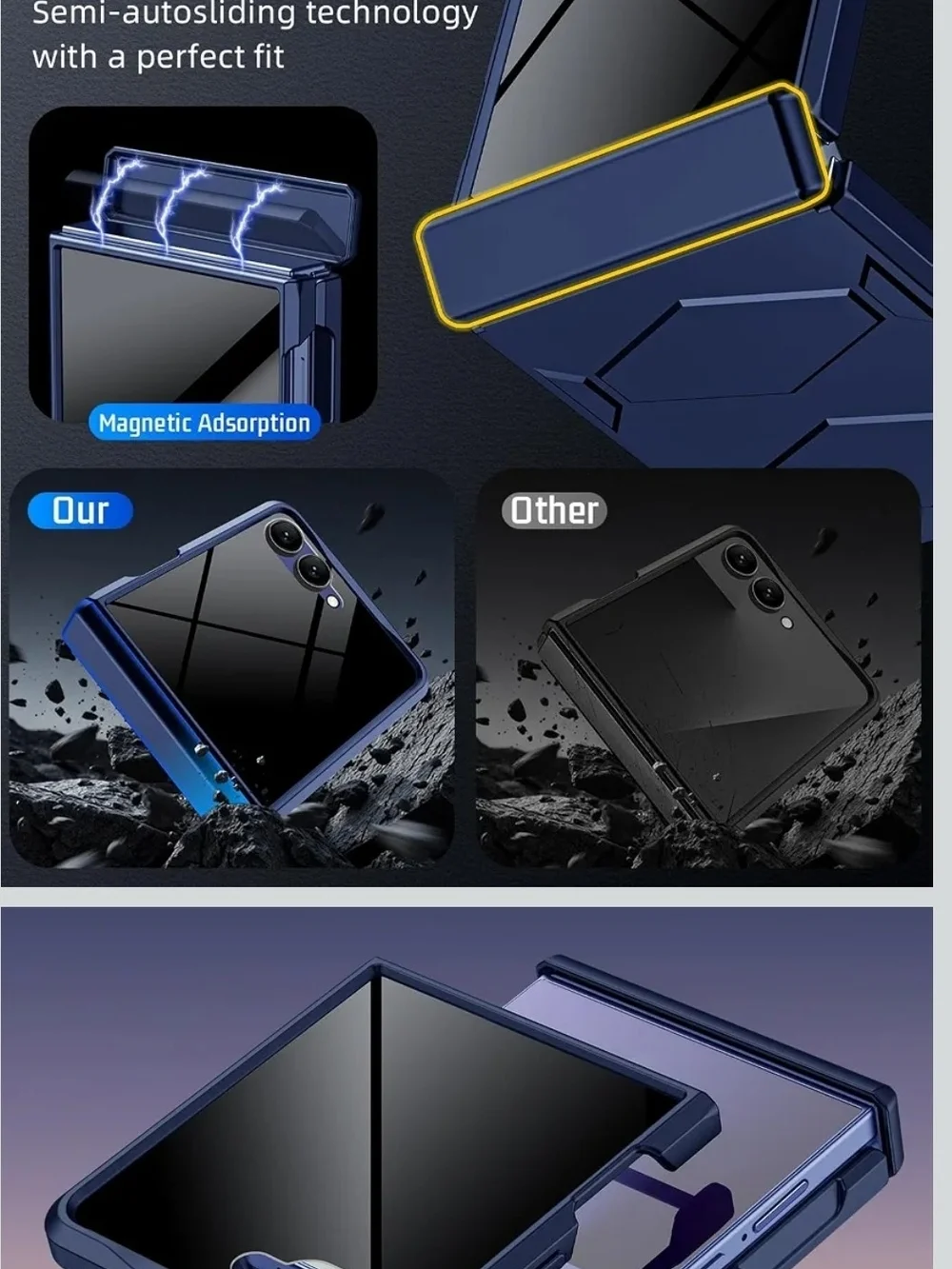 Protective Blue Foldable Phone Case with Magnetic Adsorption